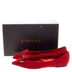 Le Silla Red Suede Safety Pin Brooch Pointed Toe Ballet Flats Size 38