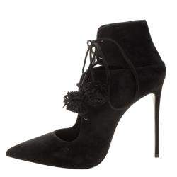 Pre Owned Le Silla Black Suede Lace Up Pointed Toe Ankle Boots Size 39.5