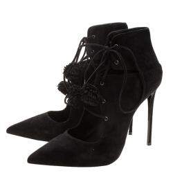 Pre Owned Le Silla Black Suede Lace Up Pointed Toe Ankle Boots Size 39.5