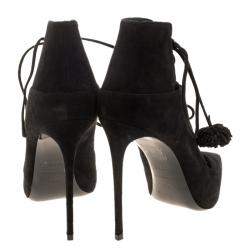 Pre Owned Le Silla Black Suede Lace Up Pointed Toe Ankle Boots Size 39.5