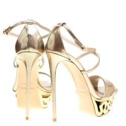 Pre Owned Le Silla Metallic Gold Leather Venus Cross Strap Platform Sandals Size 38.5