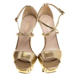 Le Silla Metallic Gold Leather Venus Cross Strap Platform Sandals Size 40