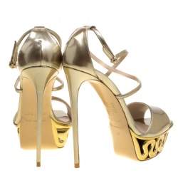 Le Silla Metallic Gold Leather Venus Cross Strap Platform Sandals Size 40