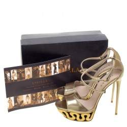 Le Silla Metallic Gold Leather Venus Cross Strap Platform Sandals Size 40