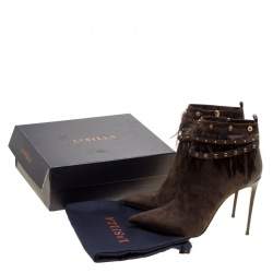 Le Silla Brown Suede Feather Trimmed Pointed Toe Ankle Boots Size 41