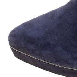 Pre Owned Le Silla Navy Blue Stretch Velour Knee High Pointed Toe Boots Size 40