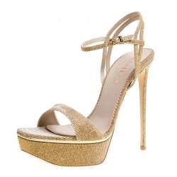 Pre Owned Le Silla Metallic Gold Lamé Glitter Fabric Galaxy Platform Sandals Size 39