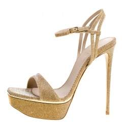 Pre Owned Le Silla Metallic Gold Lamé Glitter Fabric Galaxy Platform Sandals Size 39
