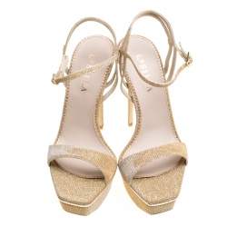 Pre Owned Le Silla Metallic Gold Lamé Glitter Fabric Galaxy Platform Sandals Size 39