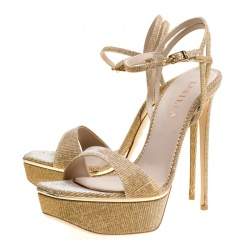 Pre Owned Le Silla Metallic Gold Lamé Glitter Fabric Galaxy Platform Sandals Size 39