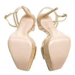 Pre Owned Le Silla Metallic Gold Lamé Glitter Fabric Galaxy Platform Sandals Size 39