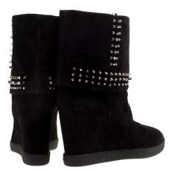 Pre Owned Le Silla Black Suede Studded Concealed Platform Boots Size 41
