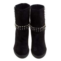 Pre Owned Le Silla Black Suede Studded Concealed Platform Boots Size 41