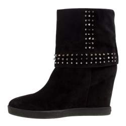 Pre Owned Le Silla Black Suede Studded Concealed Platform Boots Size 41