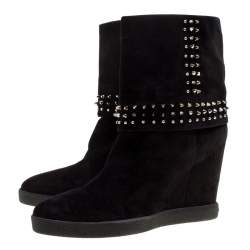 Pre Owned Le Silla Black Suede Studded Concealed Platform Boots Size 41