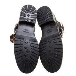 Pre Owned Le Silla Black Leather And Leopard Print Pony Hair Ankle Boots Size 40