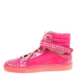Pre Owned Le Silla Pink Suede And Patent Leather Crystal Embellished Cap Toe High Top Sneakers Size 40