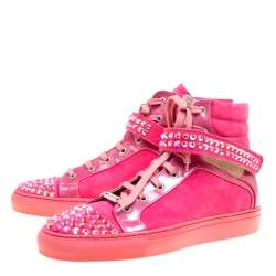Pre Owned Le Silla Pink Suede And Patent Leather Crystal Embellished Cap Toe High Top Sneakers Size 40