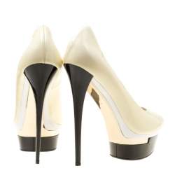 Le Silla Cream Patent Leather Peep Toe Platform Pumps Size 39