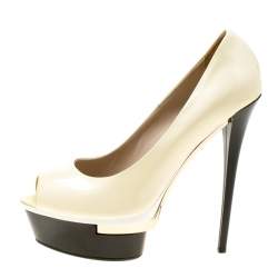 Le Silla Cream Patent Leather Peep Toe Platform Pumps Size 39