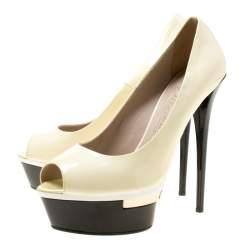 Le Silla Cream Patent Leather Peep Toe Platform Pumps Size 39