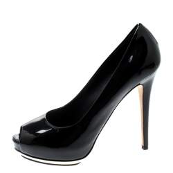 Pre Owned Le Silla Black Patent Leather Peep Toe Platform Pumps Size 38