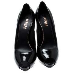 Pre Owned Le Silla Black Patent Leather Peep Toe Platform Pumps Size 38