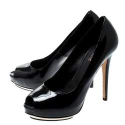 Pre Owned Le Silla Black Patent Leather Peep Toe Platform Pumps Size 38