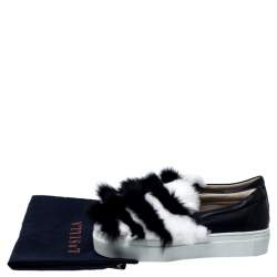 Le Silla Monochrome Leather And Fur Slip On Sneakers Size 40