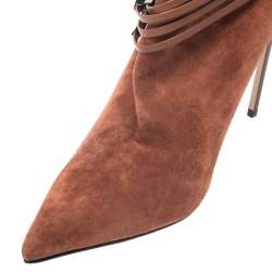 Pre Owned Le Silla Brown Suede Strap Embellished Detail Ankle Booties Size 40