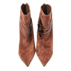 Pre Owned Le Silla Brown Suede Strap Embellished Detail Ankle Booties Size 40