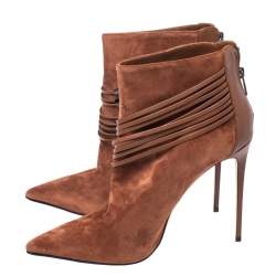 Pre Owned Le Silla Brown Suede Strap Embellished Detail Ankle Booties Size 40