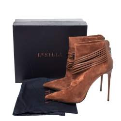 Pre Owned Le Silla Brown Suede Strap Embellished Detail Ankle Booties Size 40