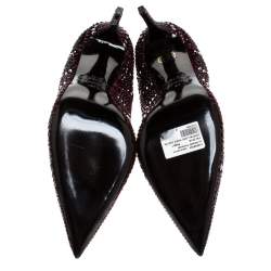 Le Silla Burgundy Crystal Embellished Velvet Pointed Toe Pumps Size 41