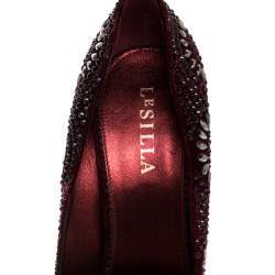Le Silla Burgundy Crystal Embellished Velvet Pointed Toe Pumps Size 41