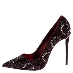 Le Silla Burgundy Crystal Embellished Velvet Pointed Toe Pumps Size 41