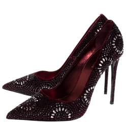 Le Silla Burgundy Crystal Embellished Velvet Pointed Toe Pumps Size 41