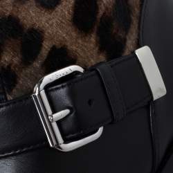 Pre Owned Le Silla Black Leather And Leopard Print Pony Hair Ankle Boots Size 39