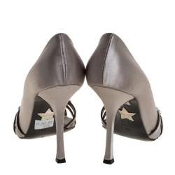 Pre Owned Le Silla Grey Satin Crystal Embellished Strappy Sandals Size 38