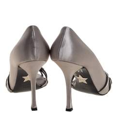 Pre Owned Le Silla Grey Satin Crystal Embellished Strappy Sandals Size 38.5