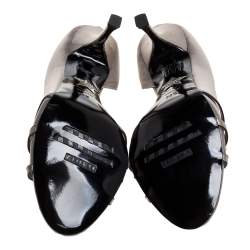 Pre Owned Le Silla Grey Satin Crystal Embellished Strappy Sandals Size 38.5