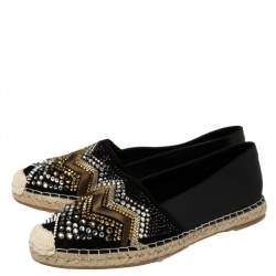 Pre Owned Le Silla Black Leather And Suede Embellished Espadrille Flats size 41