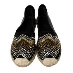 Pre Owned Le Silla Black Leather And Suede Embellished Espadrille Flats size 41