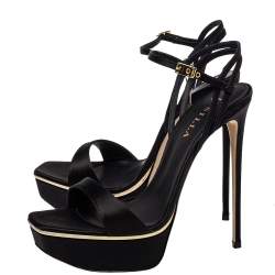 Le Silla Black Satin Platform Ankle Strap Sandals Size 40