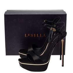 Le Silla Black Satin Platform Ankle Strap Sandals Size 40