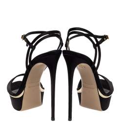 Le Silla Black Satin Platform Ankle Strap Sandals Size 40