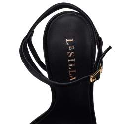 Le Silla Black Satin Platform Ankle Strap Sandals Size 40