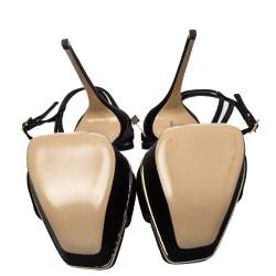 Le Silla Black Satin Platform Ankle Strap Sandals Size 40