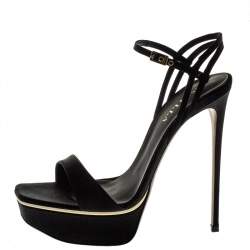Le Silla Black Satin Platform Ankle Strap Sandals Size 40