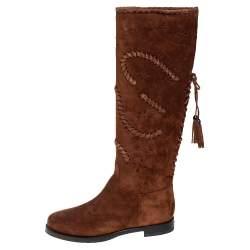 Pre Owned Le Silla Brown Suede Knee Length Boots Size 38.5
